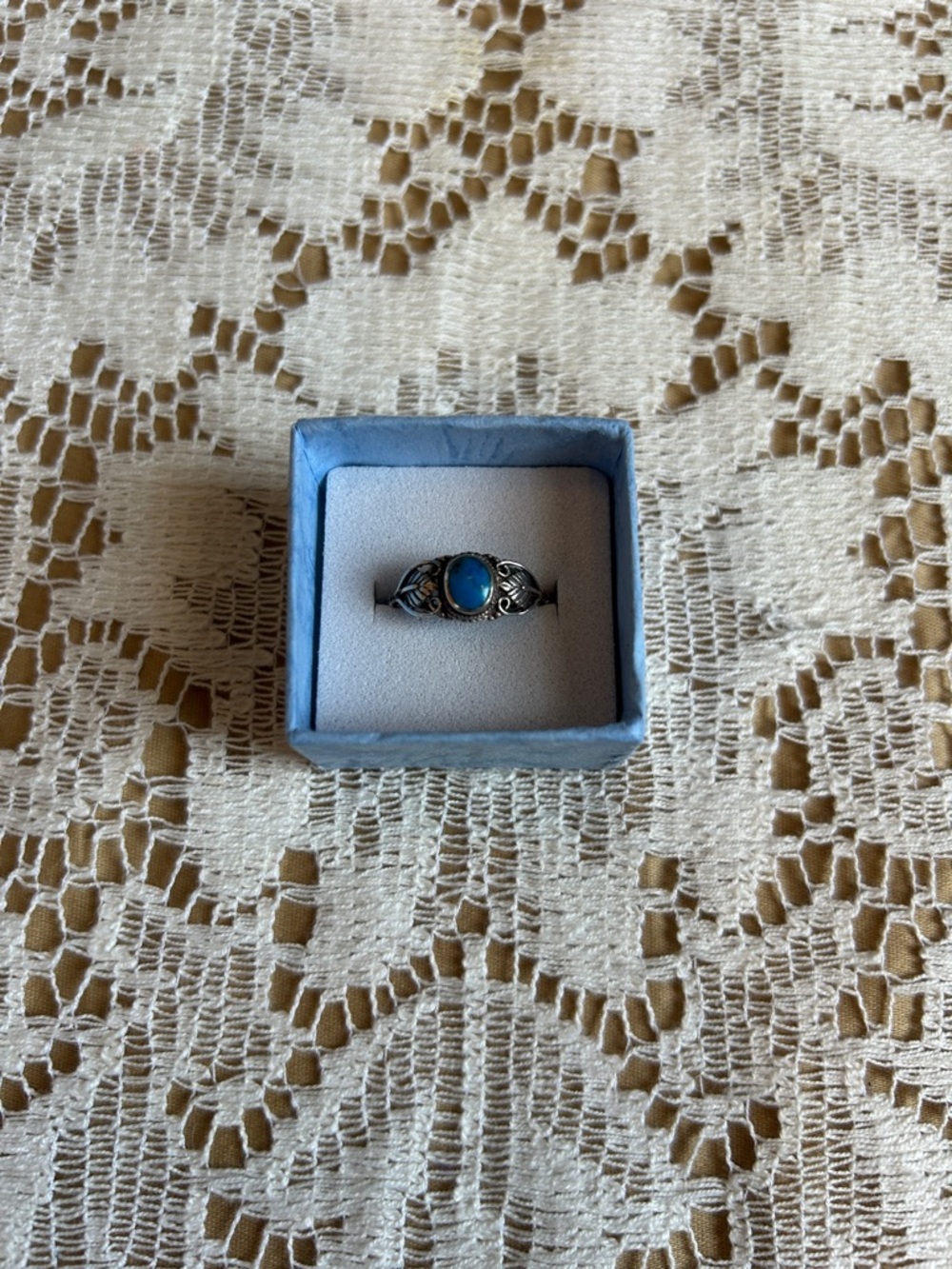 Delicate Vintage Sterling Ring with Turquoise Stone, Size 6.75